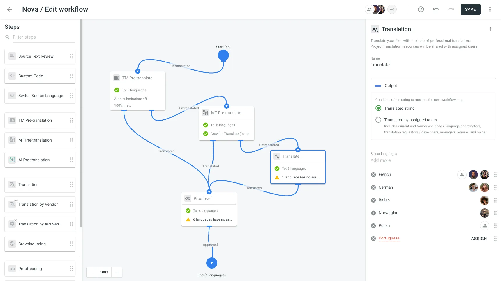 Workflow builder with draggable steps